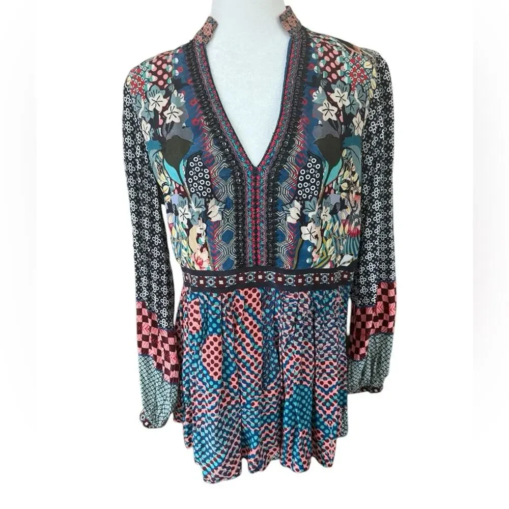 Anthropologie Bhanuni by Jyoti Onyx Top Vibrant Pattern‎ Geo Exotic- Medium - Picture 2 of 9